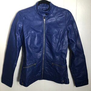 Womens Blue Faux Leather Jacket. Size XS. Brand NEW. NWT